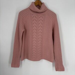 Vintage‎ Loft Womens Wool Angora Sweater Medium Pink Cable Knit Pointelle Twee